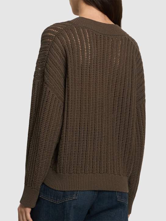 Brunello Cucinelli Openwork cotton knit v-neck sweater 3 Brunello Cucinelli Openwork cotton knit v-neck sweater