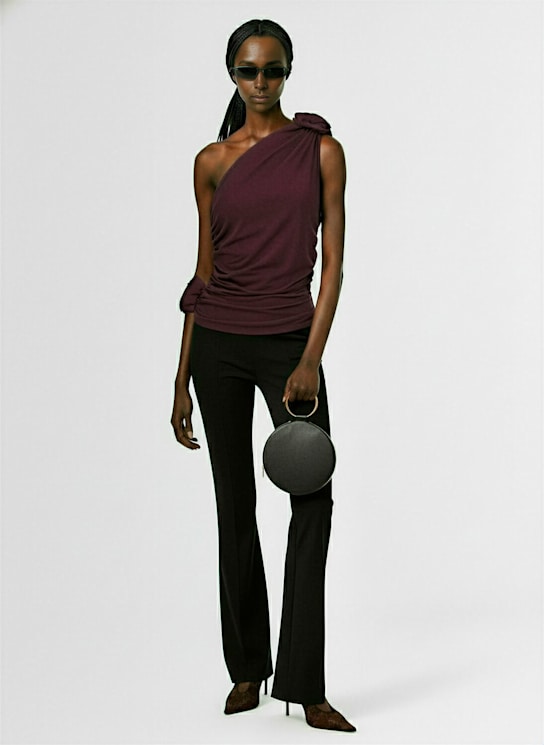 Magda Butrym Draped jersey one-shoulder top w/ rose