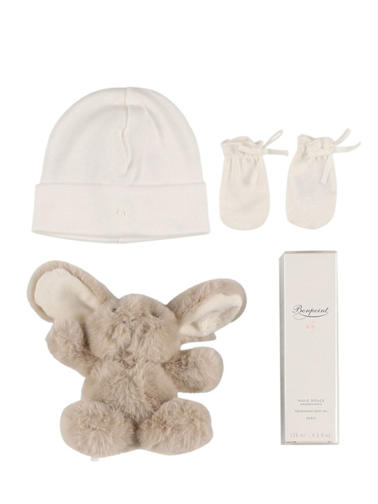 Bonpoint Hat, mittens, toy & body oil set