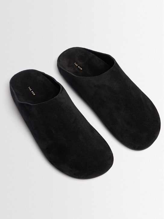 The Row Hudson suede flat slides