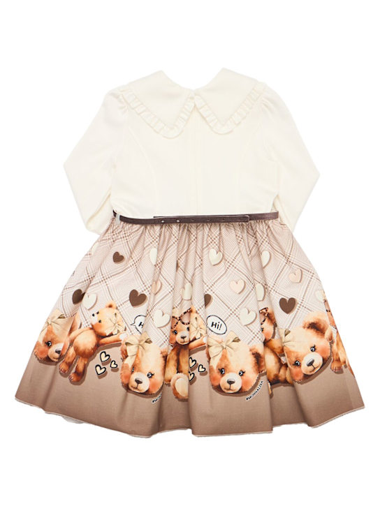 Monnalisa Printed cotton blend jersey dress w/bow