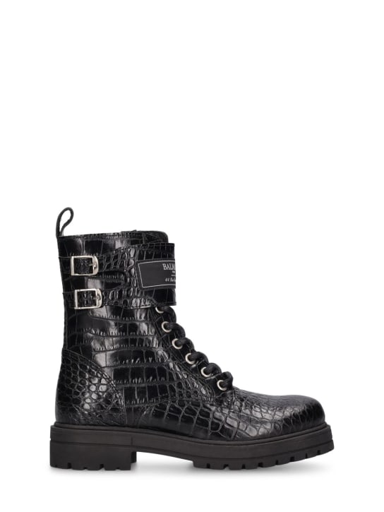 Balmain Leather combat boots w/ logo