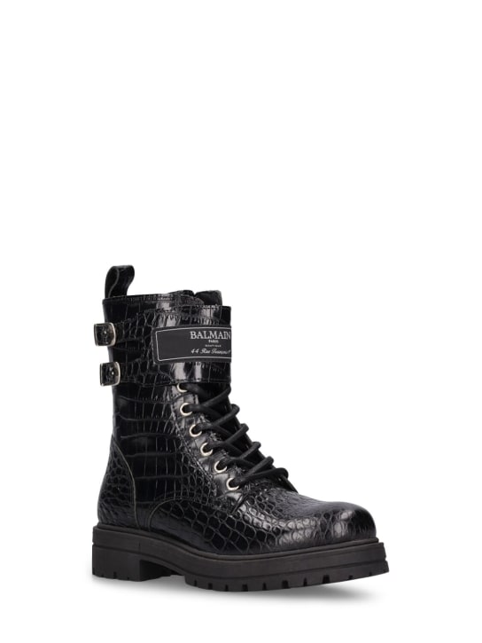 Balmain Leather combat boots w/ logo
