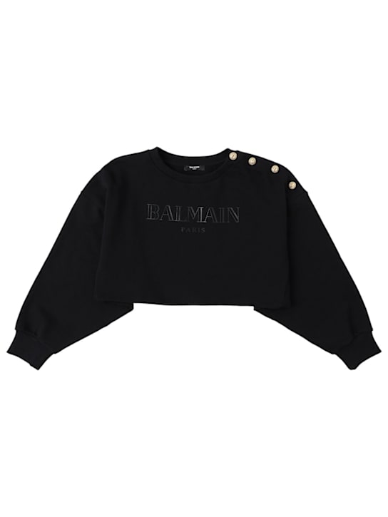 Balmain Cotton crop sweatshirt w/logo