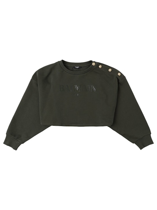 Balmain Cotton crop sweatshirt w/logo