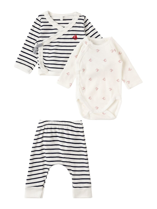 Petit Bateau Cotton cardigan, bodysuit & pants