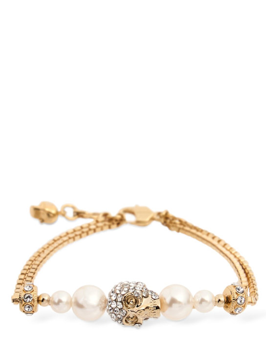 McQueen Skull & pearl brass bracelet
