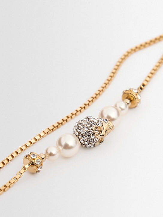 McQueen Skull & pearl brass bracelet