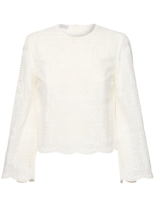 Giambattista Valli Embroidered cotton blend voile top