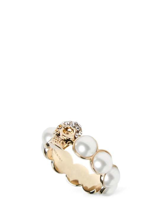 McQueen Skull & pearl brass ring