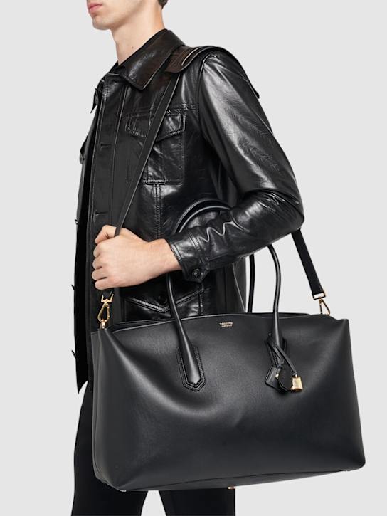 Tom Ford Logo smooth leather duffle bag