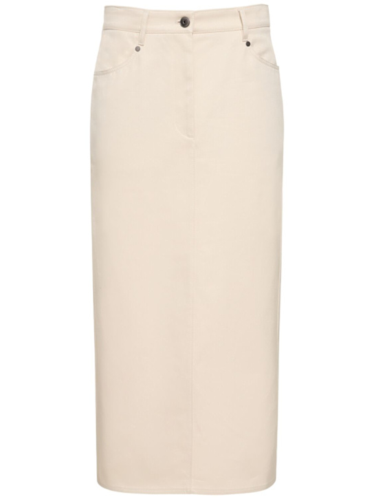 Brunello Cucinelli High rise cotton denim midi skirt