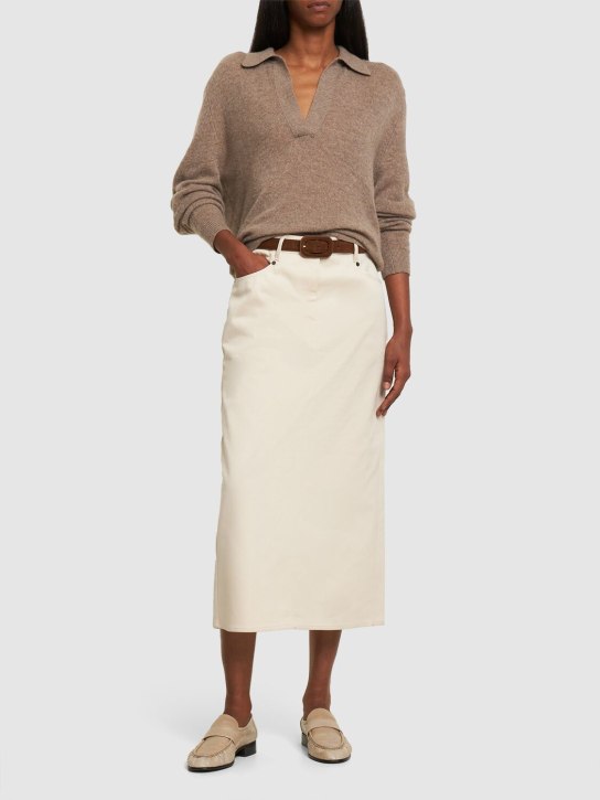 Brunello Cucinelli High rise cotton denim midi skirt