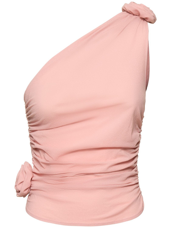 Magda Butrym Jersey one shoulder draped top w/ rose