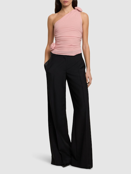Magda Butrym Jersey one shoulder draped top w/ rose