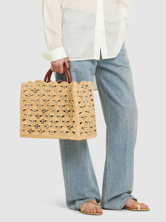 Rabanne Embroidered raffia tote bag