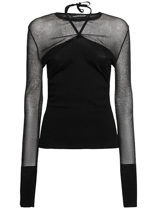 Andreadamo Knit viscose blend top w/sheer details