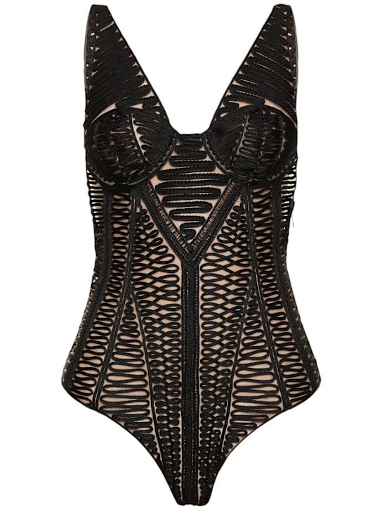 The Attico Embroidered sheer tulle bodysuit