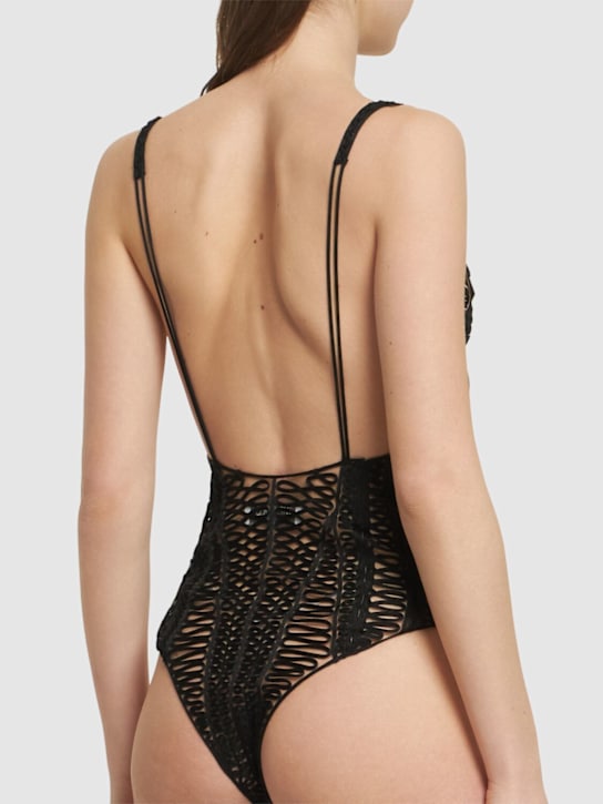 The Attico Embroidered sheer tulle bodysuit