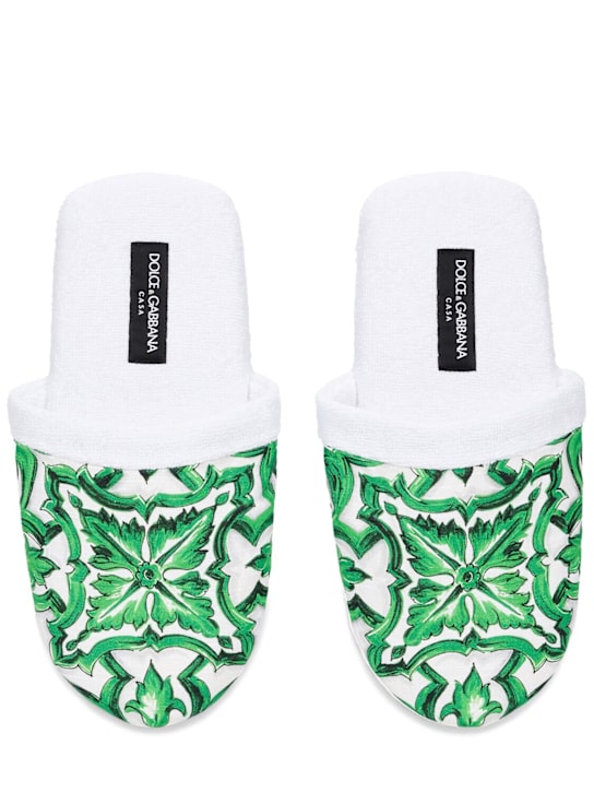 Dolce&Gabbana Maiolica Verde cotton terry slippers