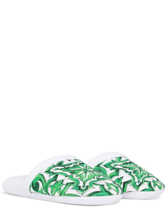 Dolce&Gabbana Maiolica Verde cotton terry slippers