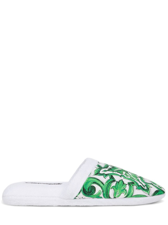 Dolce&Gabbana Maiolica Verde cotton terry slippers 3 Dolce&Gabbana Maiolica Verde cotton terry slippers