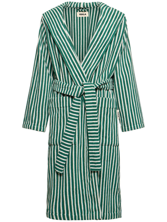 Tekla Teal green striped bathrobe