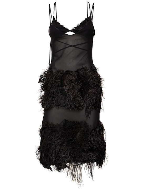 The Attico Embroidered georgette dress w/feathers