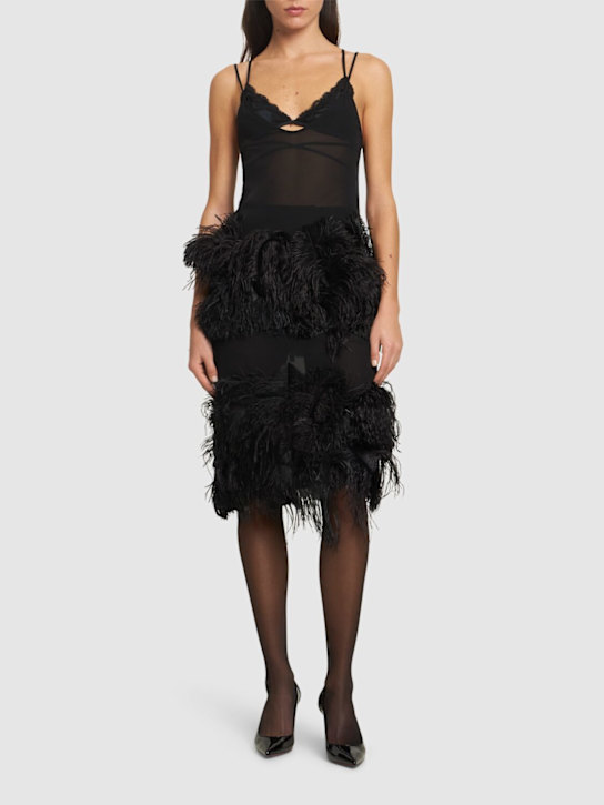 The Attico Embroidered georgette dress w/feathers