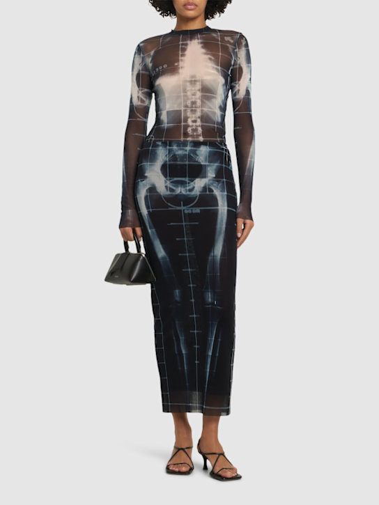 Jean Paul Gaultier Squeletor printed mesh long skirt