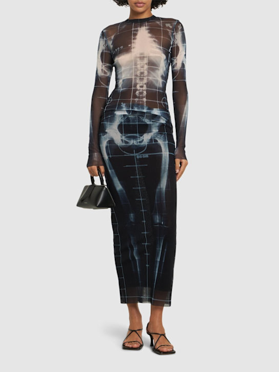 Jean Paul Gaultier Squeletor printed mesh long sleeve top